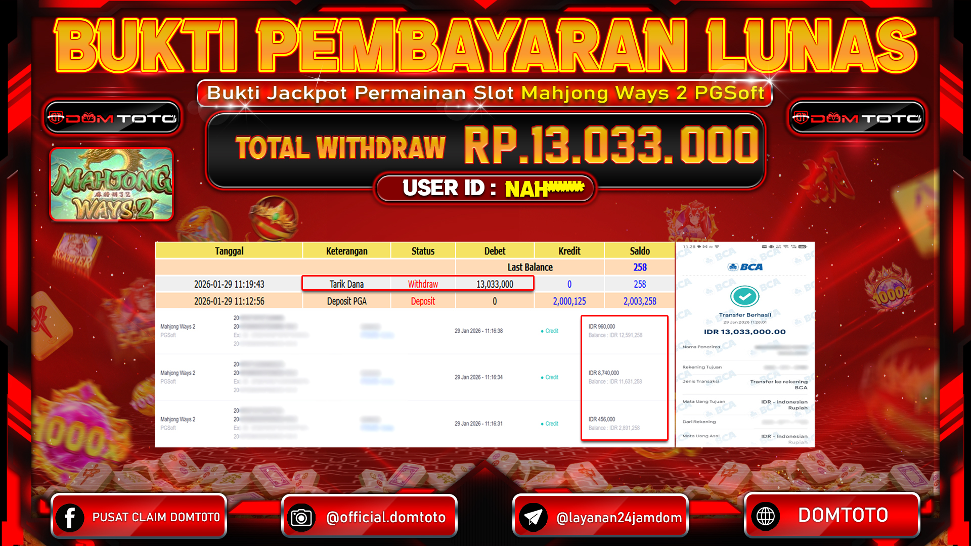 JACKPOT SLOT Mahjong Ways 2 PGSoft 29 JANUARI 2026